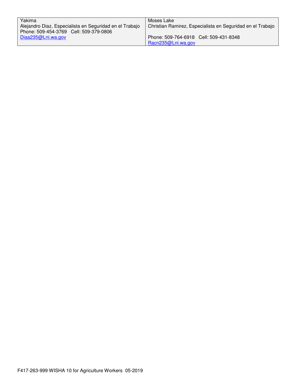 Formulario F417-263-999 Wisha 10 Para Trabajadores Agricolas Informacion De Inscripcion - Washington (Spanish), Page 3