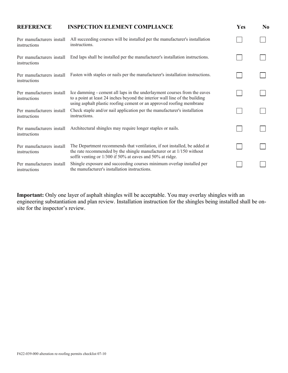 Form F622-039-000 Alteration Re-roofing for Low Slope Roofing - Washington, Page 2