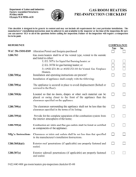 Form F622-045-000 Gas Room Heaters Pre-inspection Checklist - Washington