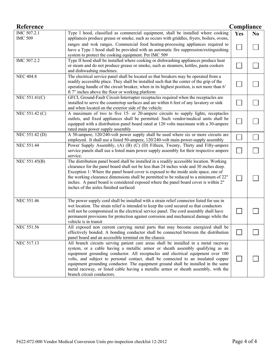 Form F622-072-000 Vendor / Medical Conversion Units Pre-inspection Checklist - Washington, Page 4