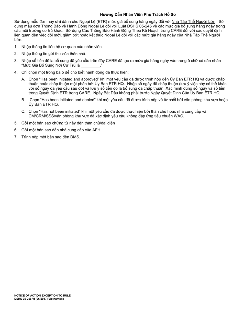 DSHS Form 05-256 Notice of Action Exception to Rule for Afh Daily Rates - Washington (Vietnamese), Page 2