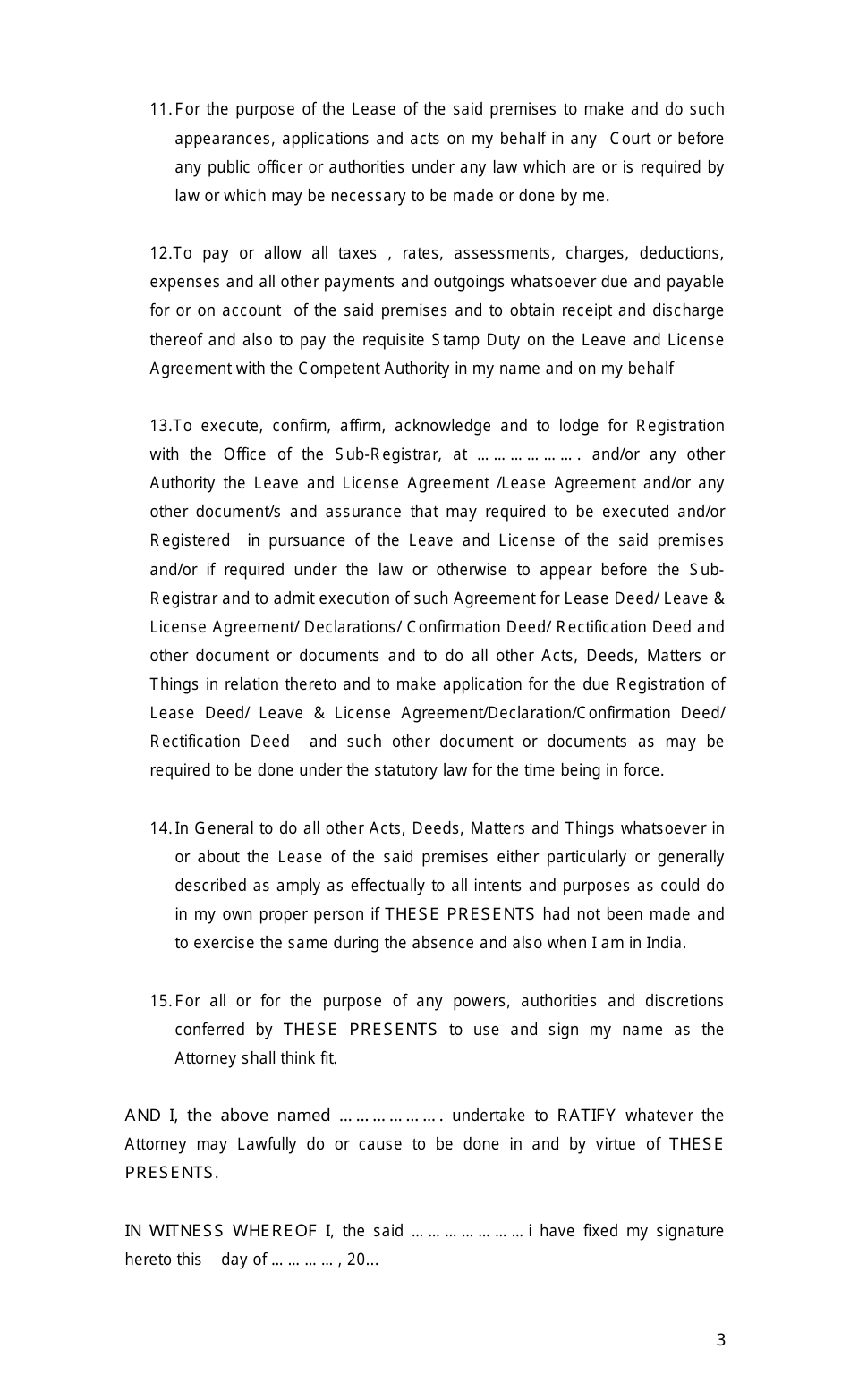 General Power of Attorney Form - Indian Inhabitant, Page 3