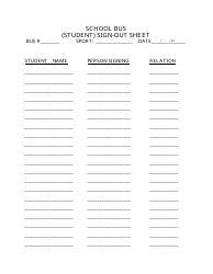 School Bus (Student) Sign-Out Sheet