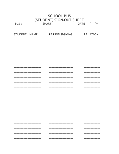 School Bus (Student) Sign-Out Sheet Download Pdf