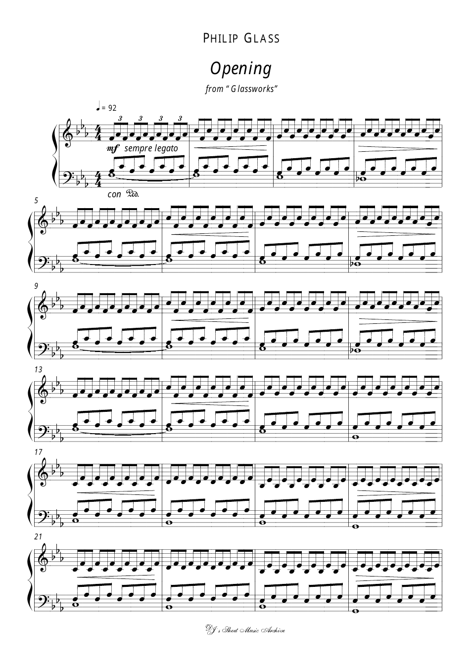 Sheet music - Philip Glass - Opening ("Glassworks" OST) piano sheet music