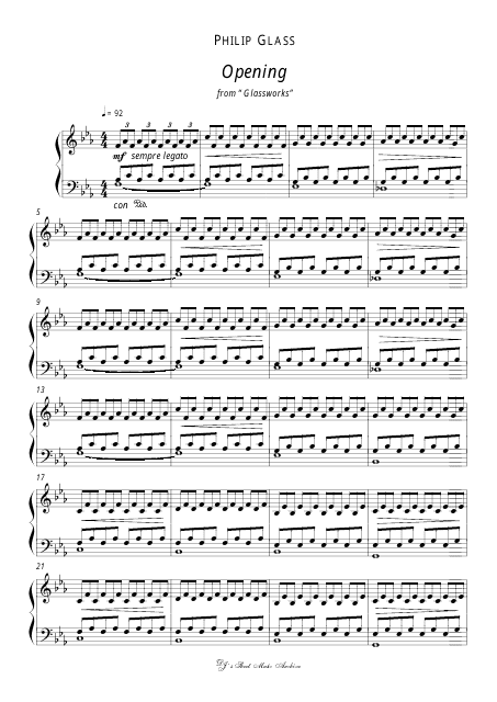 Sheet music - Philip Glass - Opening ("Glassworks" OST) piano sheet music