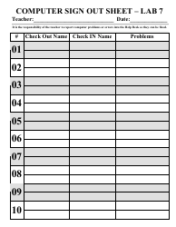 &quot;Computer Sign out Sheet Template for Teachers&quot;
