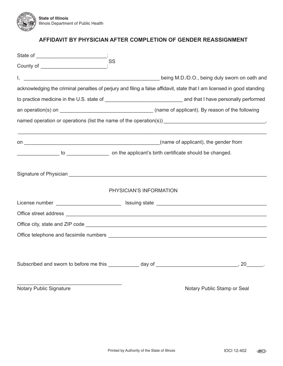 Form IOCI12-402 - Fill Out, Sign Online and Download Printable PDF ...