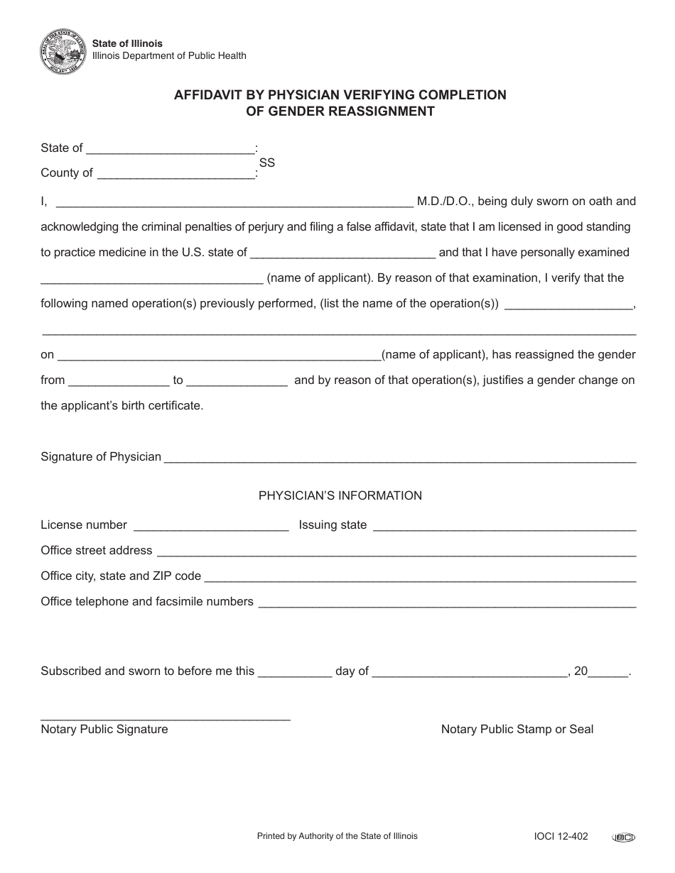Form IOCI12-402 Application for Gender Reassignment - Illinois, Page 3