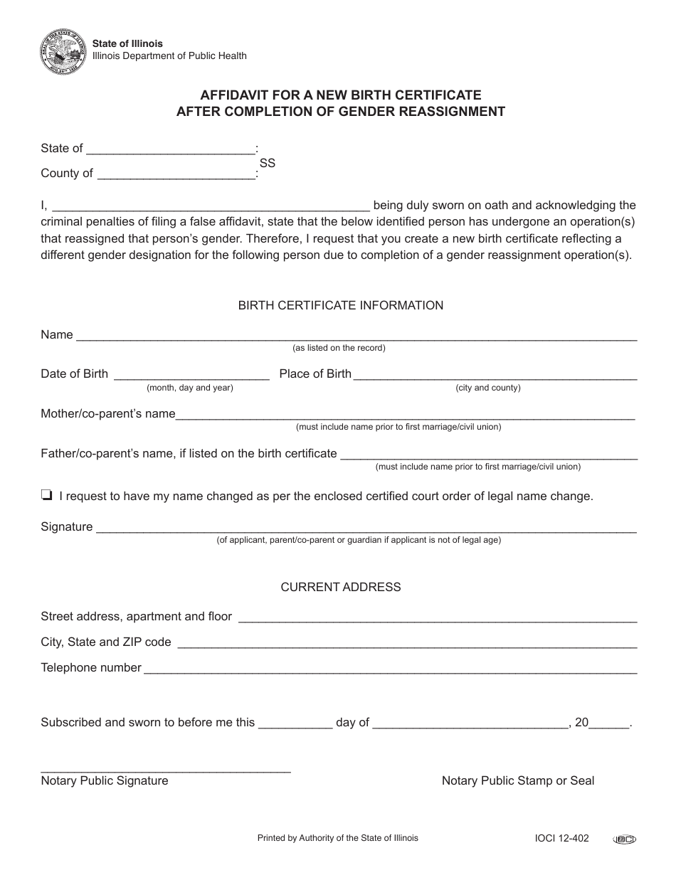 Form IOCI12-402 Application for Gender Reassignment - Illinois, Page 4