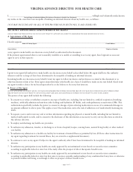 Document preview: Virginia Advance Directive for Health Care Form - Virginia