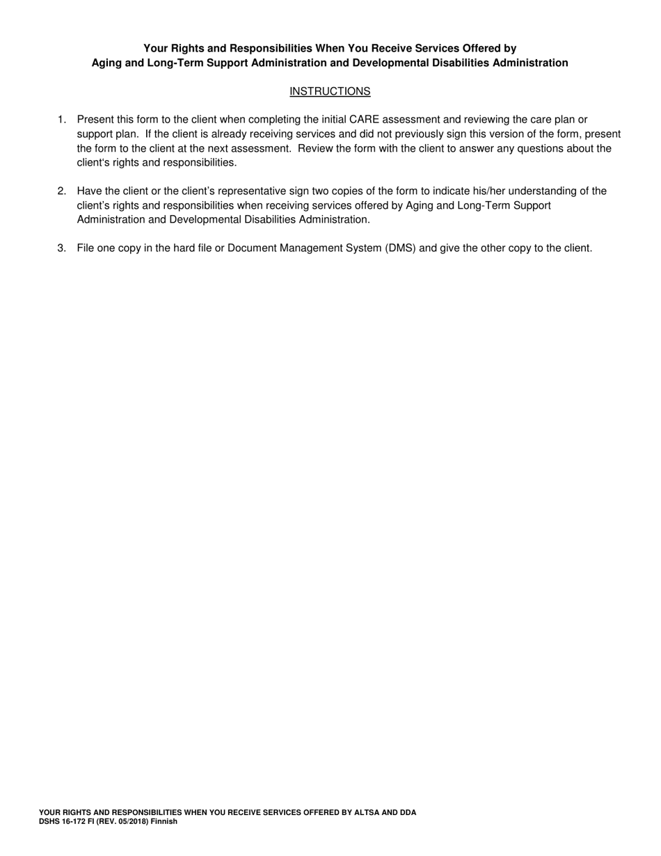 DSHS Form 16-172 Your Rights and Responsibilities When You Receive Services Offered by Aging and Long-Term Support Administration and Developmental Disabilities Administration - Washington (Finnish), Page 3
