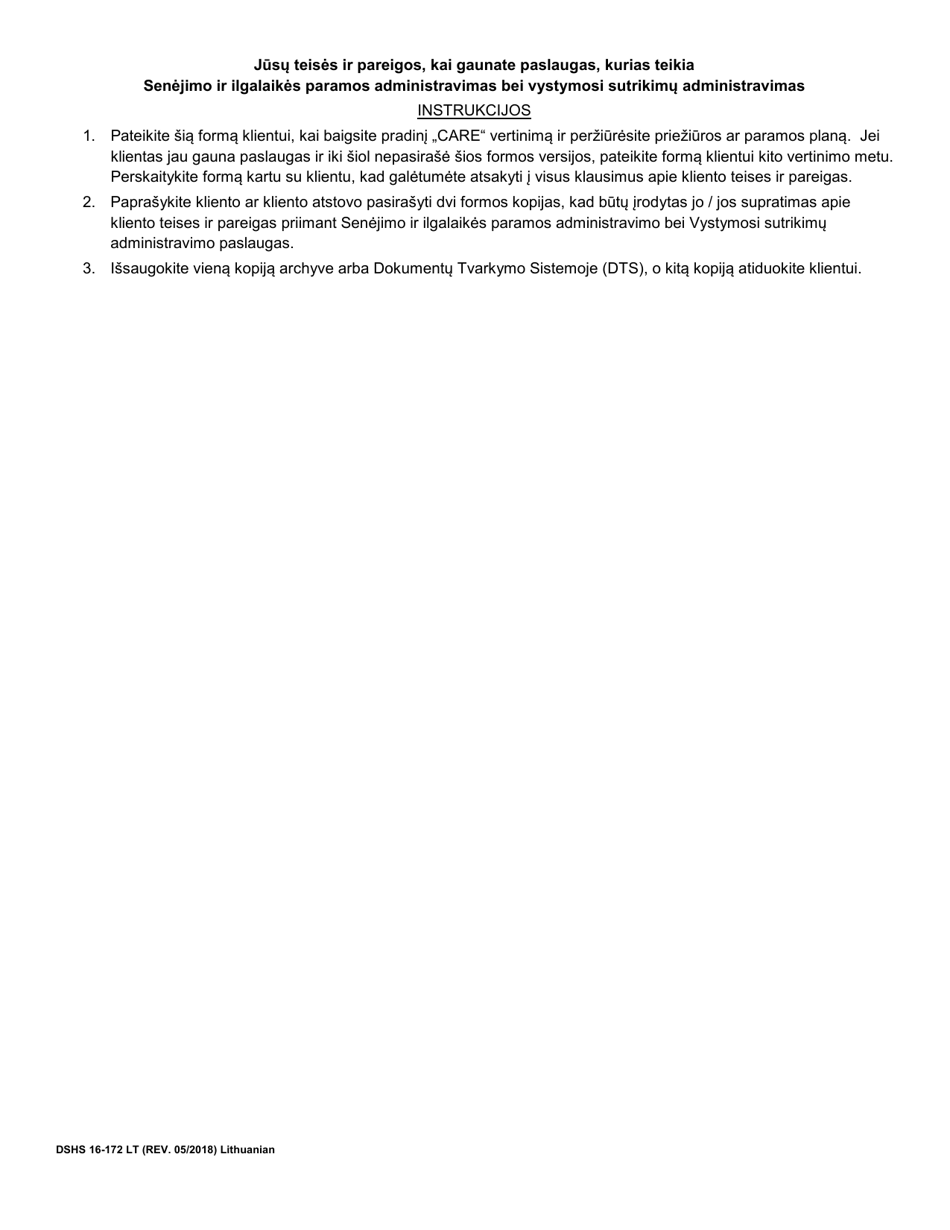 DSHS Form 16-172 Your Rights and Responsibilities When You Receive Services Offered by Aging and Long-Term Support Administration and Developmental Disabilities Administration - Washington (Lithuanian), Page 3