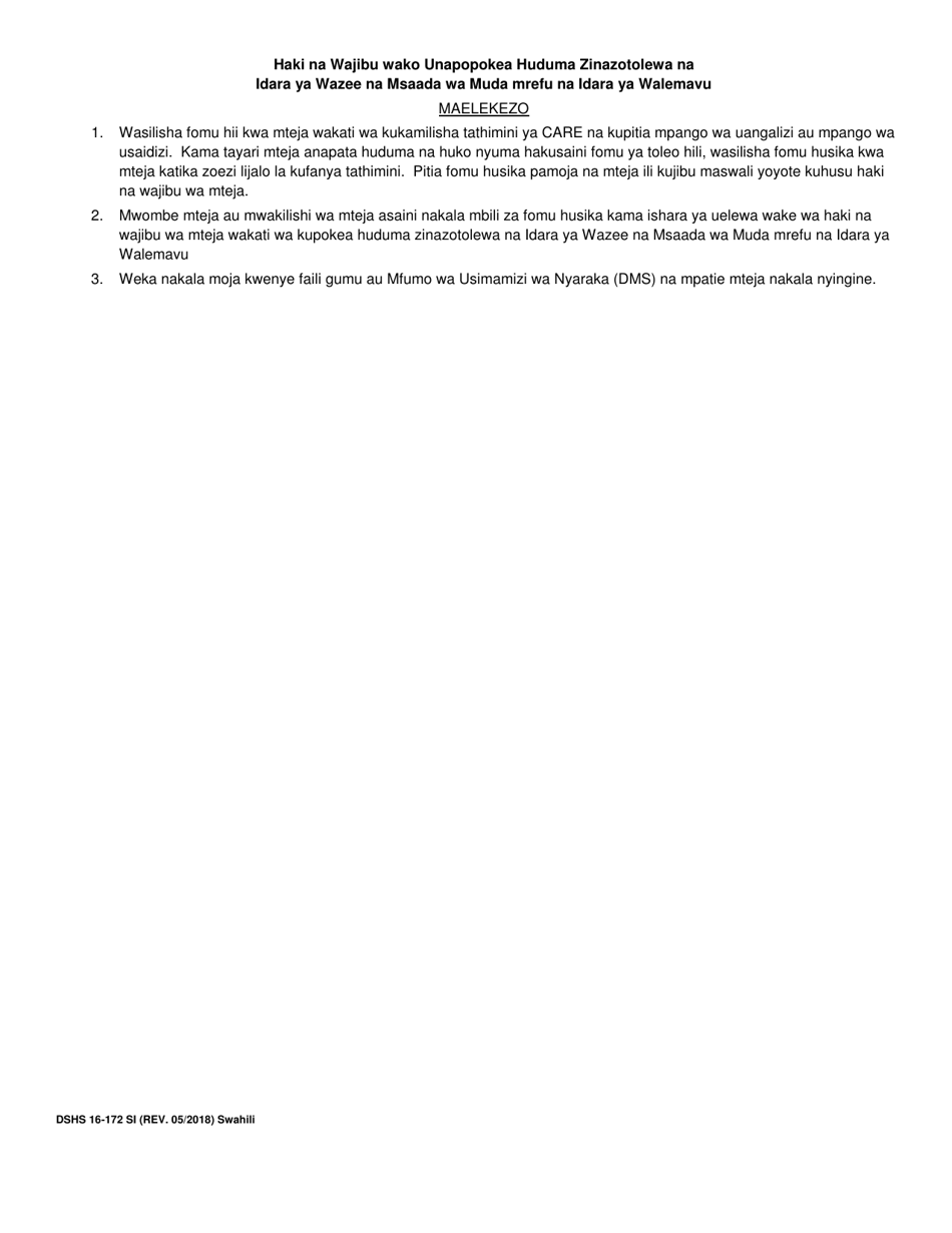DSHS Form 16-172 Your Rights and Responsibilities When You Receive Services Offered by Aging and Disability Services Administration and Developmental Disabilities Administration - Washington (Swahili), Page 3