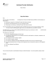 Document preview: DSHS Form 16-198 Individual Provider Notification: Stop Work Notice - Washington