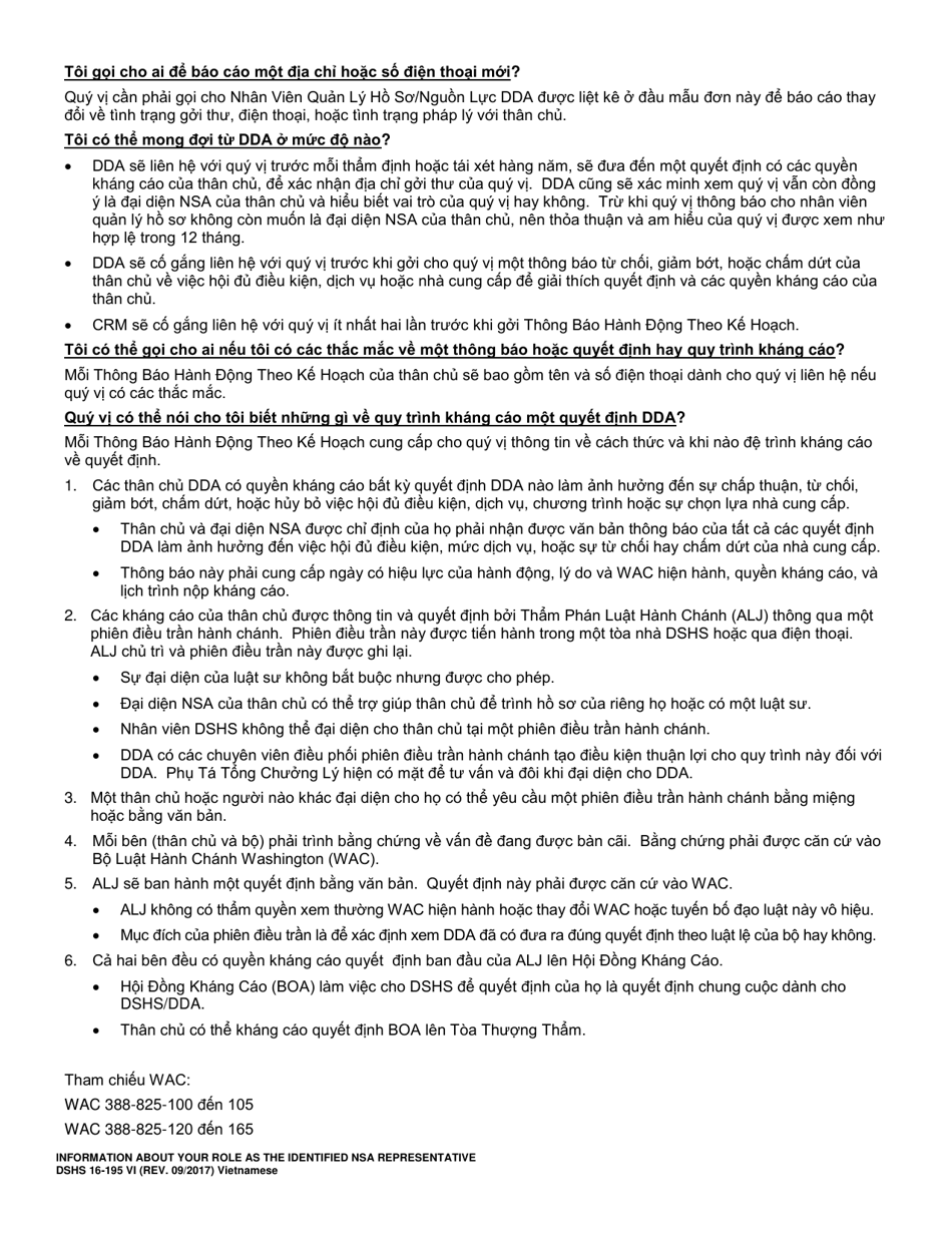 DSHS Form 16-195 Information About Your Role as the Identified Necessary Supplemental Accommodation (Nsa) Representative - Washington (Vietnamese), Page 2