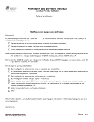 Document preview: DSHS Formulario 16-198 SP Notificacion Para Proveedor Individual - Washington (Spanish)
