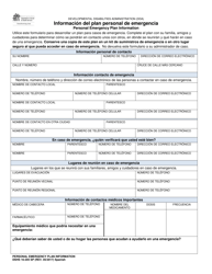 DSHS Formulario 16-205 Informacion Del Plan Personal De Emergencia - Washington (Spanish)