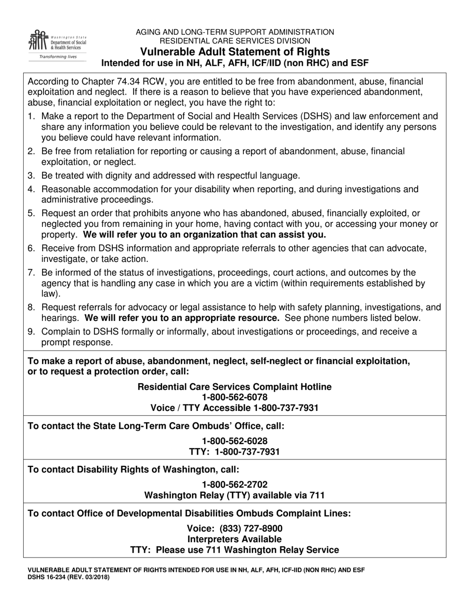 DSHS Form 16234 Fill Out, Sign Online and Download Printable PDF