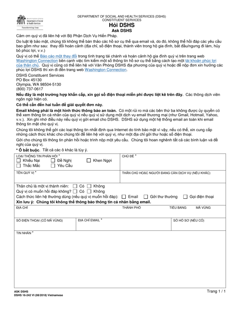 DSHS Form 16-242 Ask Dshs - Washington (Vietnamese)