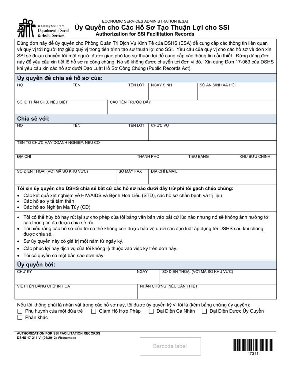 DSHS Form 17-211 - Fill Out, Sign Online and Download Printable PDF ...