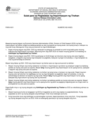 Document preview: DSHS Form 18-176 Address Release Information Letter - Washington (Tagalog)