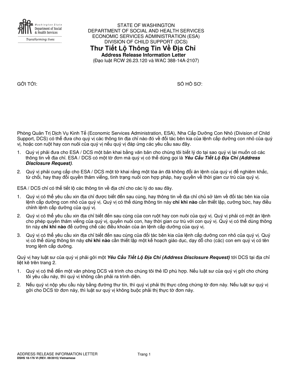 DSHS Form 18-176 Address Release Information Letter - Washington (Vietnamese), Page 1