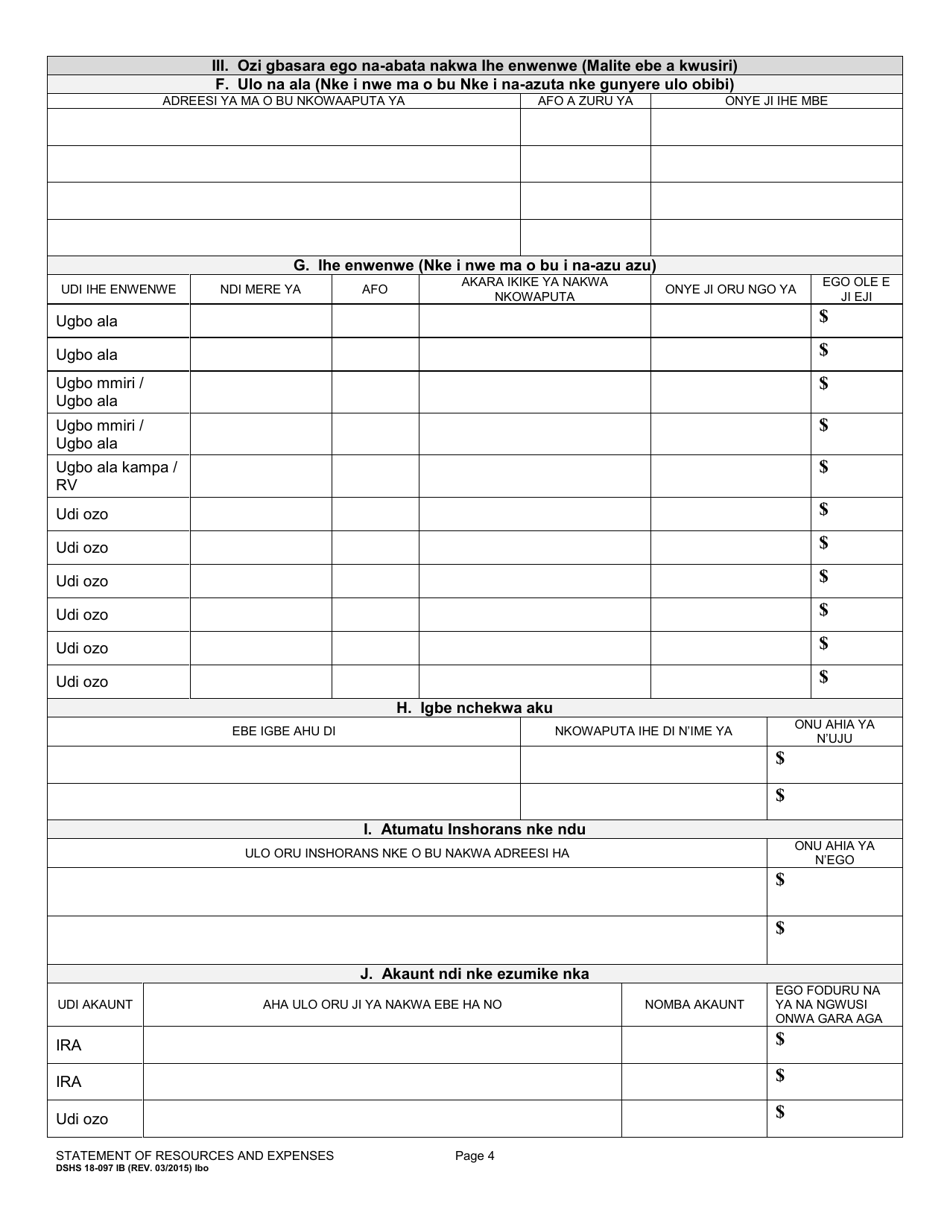 DSHS Form 18-097 Statement of Resources and Expenses - Washington (Igbo), Page 4
