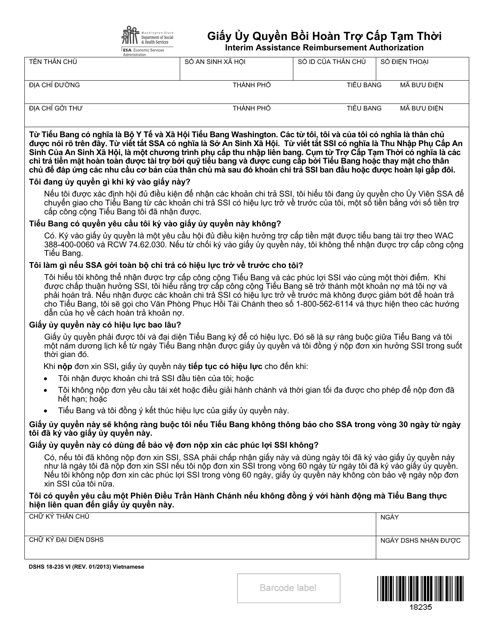 DSHS Form 18-235 VI Interim Assistance Reimbursement Authorization - Washington (Vietnamese)