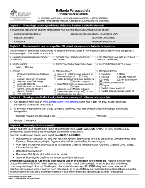 DSHS Form 27-059 SM Fingerprint Appointment - Washington (Somali)