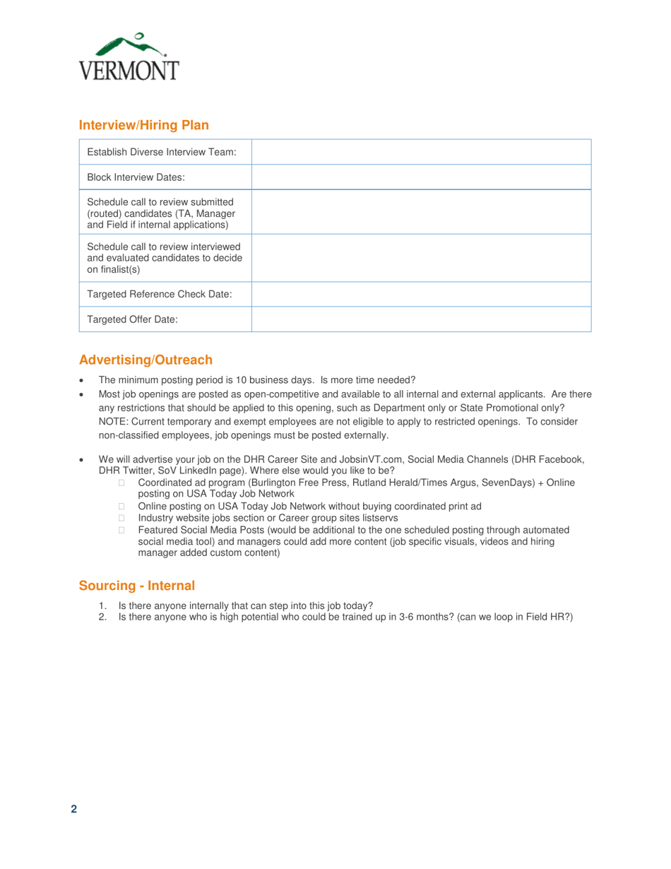 Recruitment Strategy Call Form - Vermont, Page 2