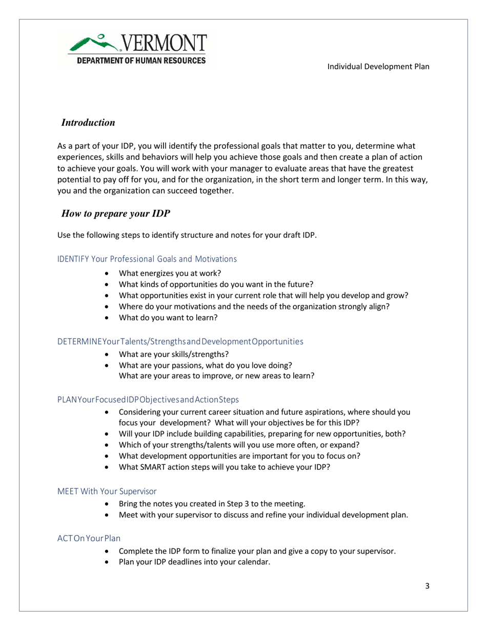 Individual Development Plan - Vermont, Page 3