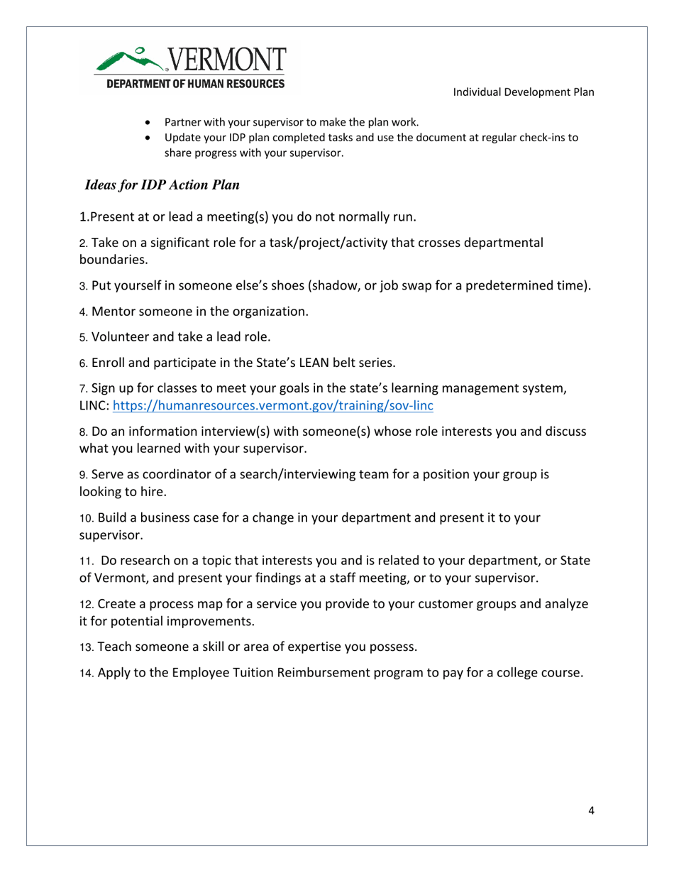 Individual Development Plan - Vermont, Page 4