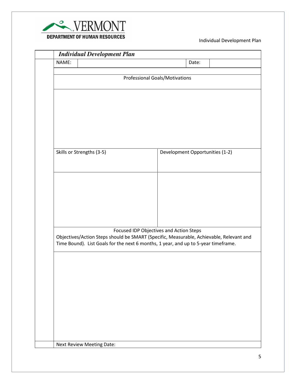 Individual Development Plan - Vermont, Page 5