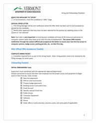 Supervisor&#039;s Hiring and Onboarding Checklist - Vermont, Page 2