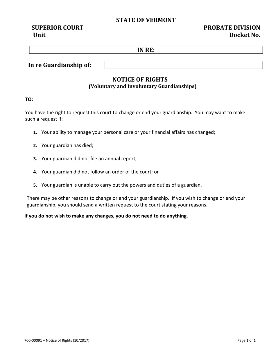 Form 700-00091 Notice of Rights (Voluntary and Involuntary Guardianships) - Vermont, Page 1