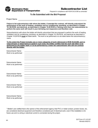 Document preview: DOT Form 271-015 Subcontractor List - Washington
