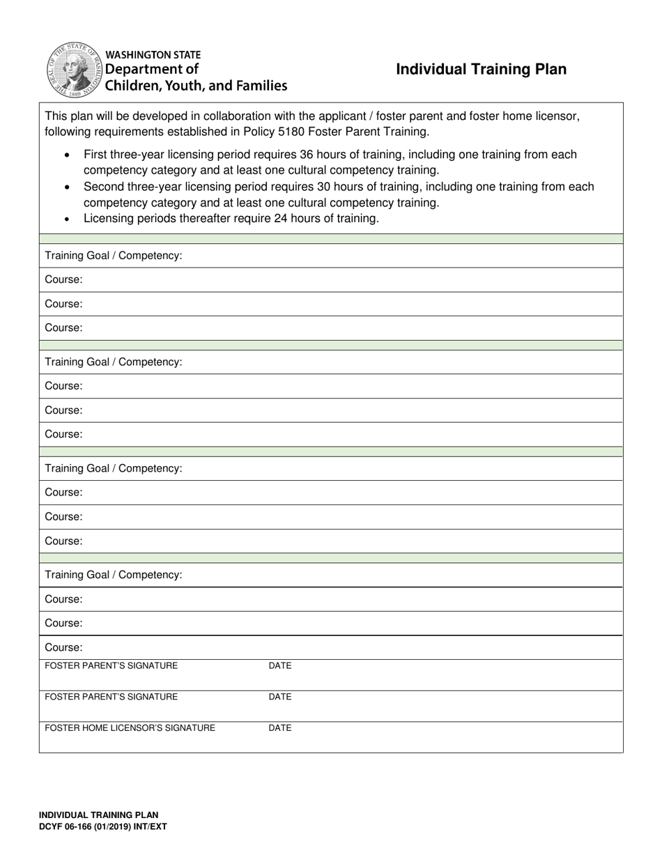 DCYF Form 06-166 Individual Training Plan - Washington, Page 1