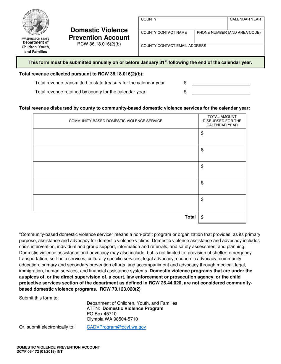 DCYF Form 06-172 Domestic Violence Prevention Account - Washington, Page 1