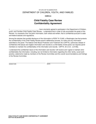 Document preview: DCYF Form 09-128 Child Fatality Case Review Confidentiality Agreement - Washington