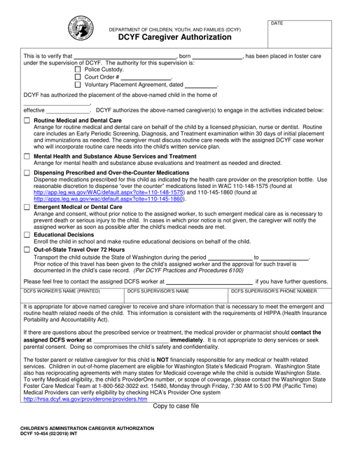 DCYF Form 10-454  Printable Pdf