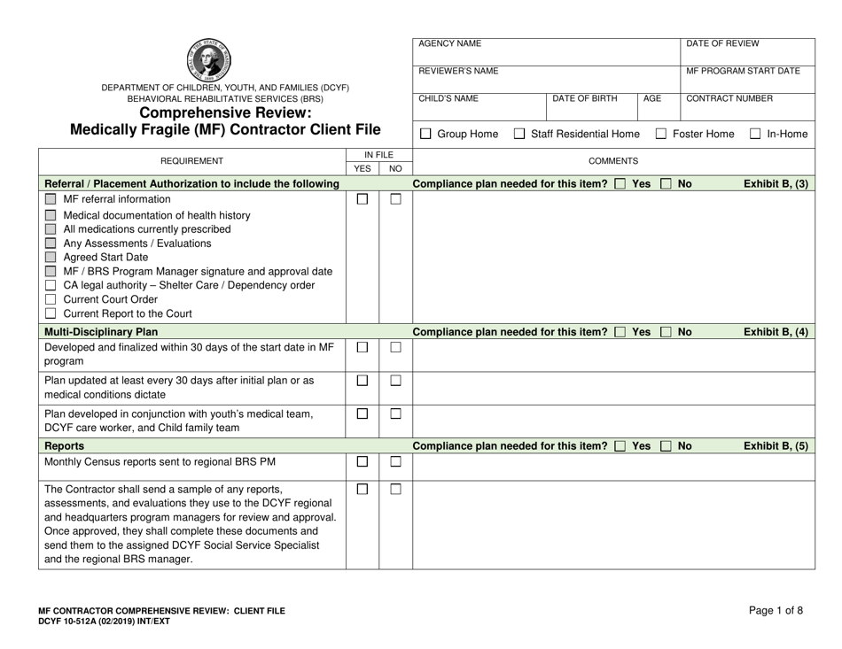 DCYF Form 10-512A Comprehensive Review: Medically Fragile (Mf) Contractor Client File - Washington, Page 1