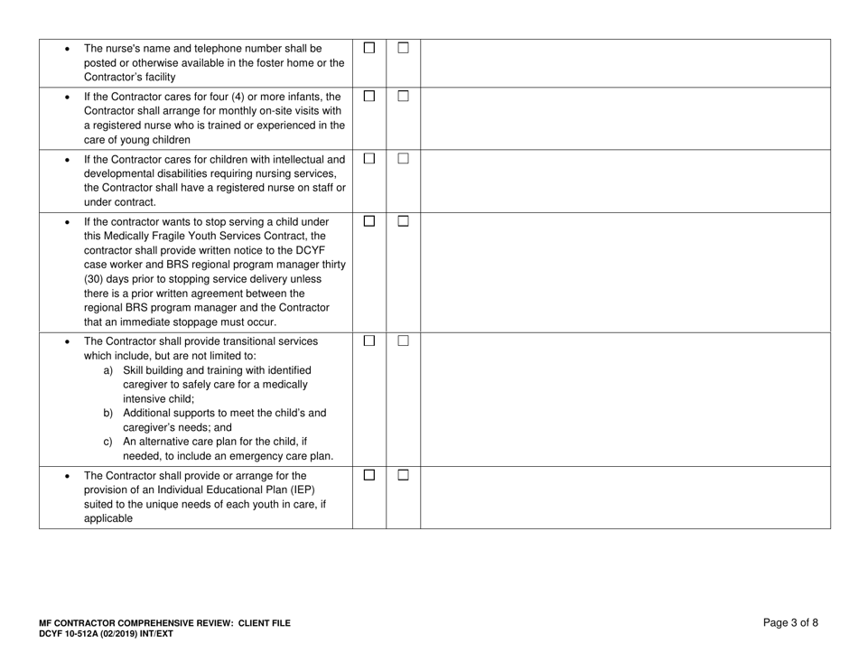 DCYF Form 10-512A Comprehensive Review: Medically Fragile (Mf) Contractor Client File - Washington, Page 3