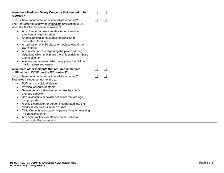 DCYF Form 10-512A Comprehensive Review: Medically Fragile (Mf) Contractor Client File - Washington, Page 5