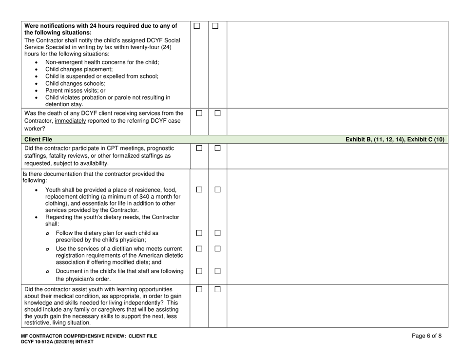 DCYF Form 10-512A Comprehensive Review: Medically Fragile (Mf) Contractor Client File - Washington, Page 6