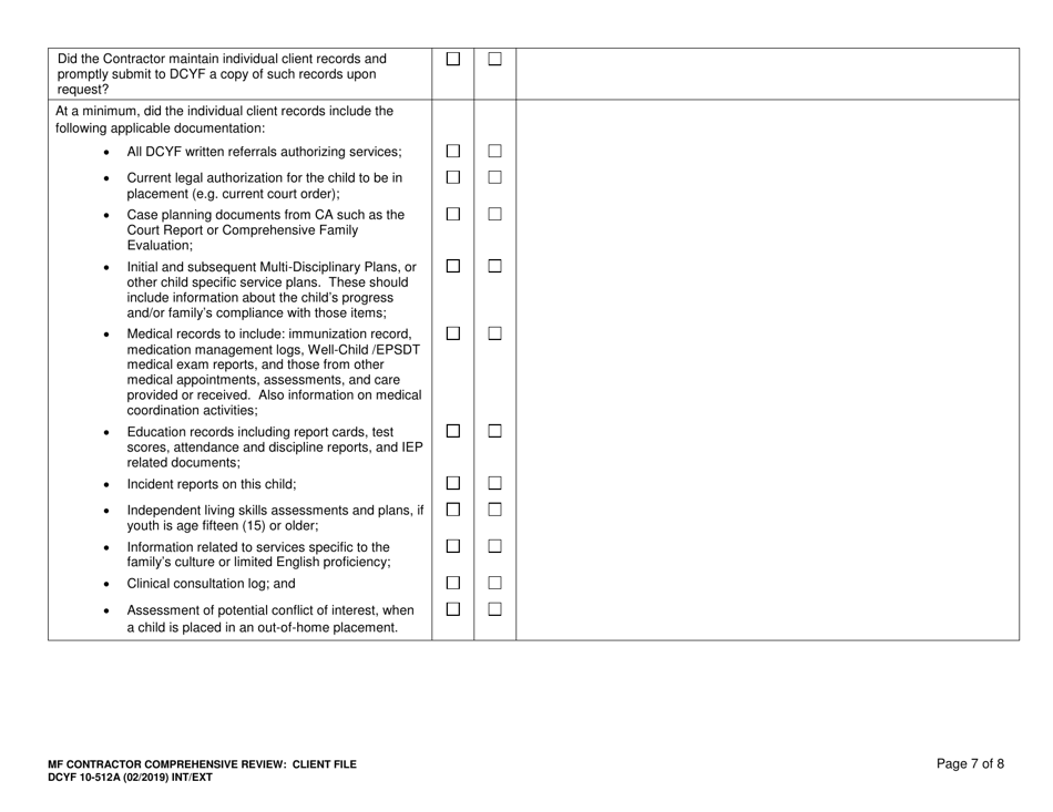 DCYF Form 10-512A Comprehensive Review: Medically Fragile (Mf) Contractor Client File - Washington, Page 7