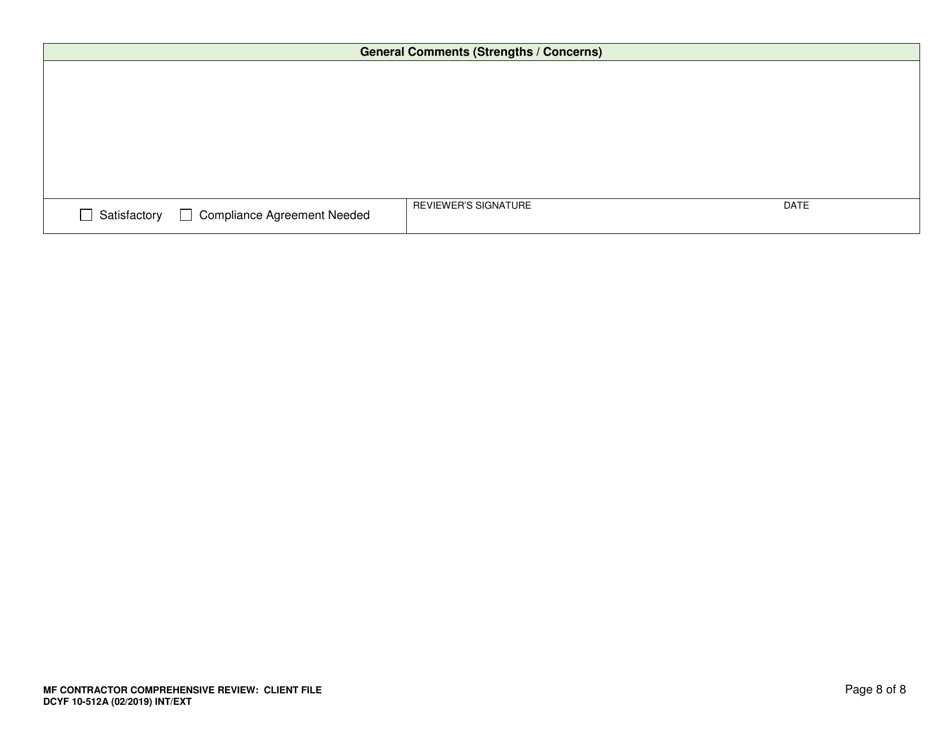 DCYF Form 10-512A Comprehensive Review: Medically Fragile (Mf) Contractor Client File - Washington, Page 8