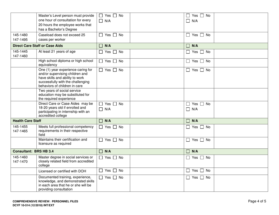 DCYF Form 10-514 Comprehensive Review: Personnel Files - Washington, Page 4
