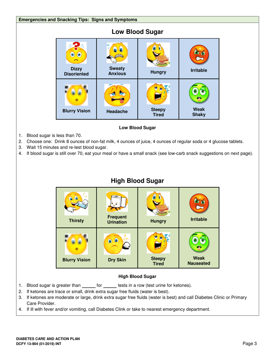 DCYF Form 13-904 Diabetes Care and Action Plan - Washington, Page 3
