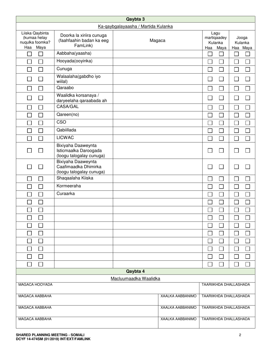 DCYF Form 14-474 Shared Planning Meeting - Washington (Somali), Page 2